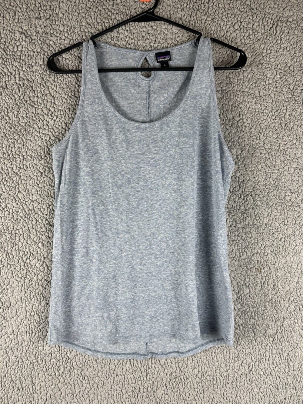 Patagonia Mainstay Tank Top Womens M Blue Excellent Linen Blend Keyhole Back